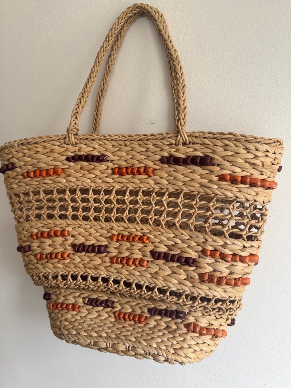 Boho Woven Straw Tote Bag Beach Market Raffia Style Carryall Size S/M - Picture 5 of 14